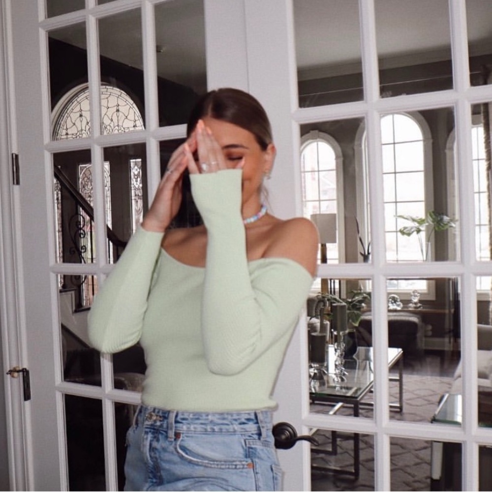 Sage green off the shoulder top